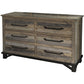 62" Brown Solid Wood Six Drawer Double Dresser