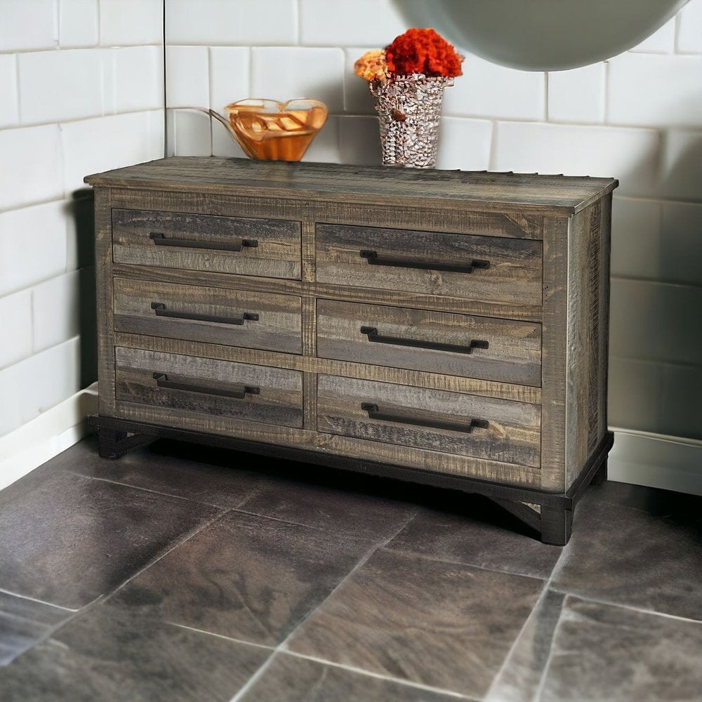 62" Brown Solid Wood Six Drawer Double Dresser