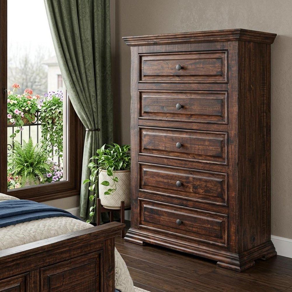 50" Chocolate Solid Wood Six Drawer Triple Dresser