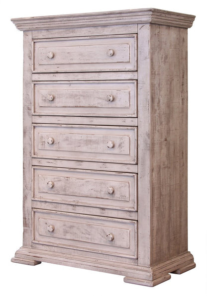 37" White Solid Wood Five Drawer Dresser