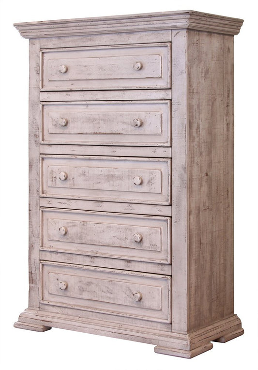 37" White Solid Wood Five Drawer Dresser