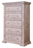 37" White Solid Wood Five Drawer Dresser