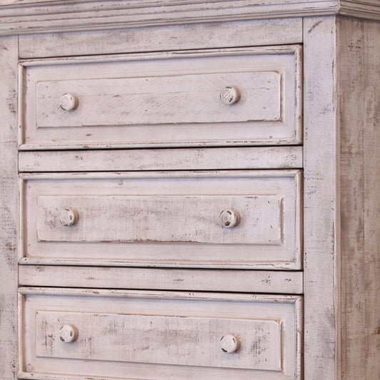 37" White Solid Wood Five Drawer Dresser