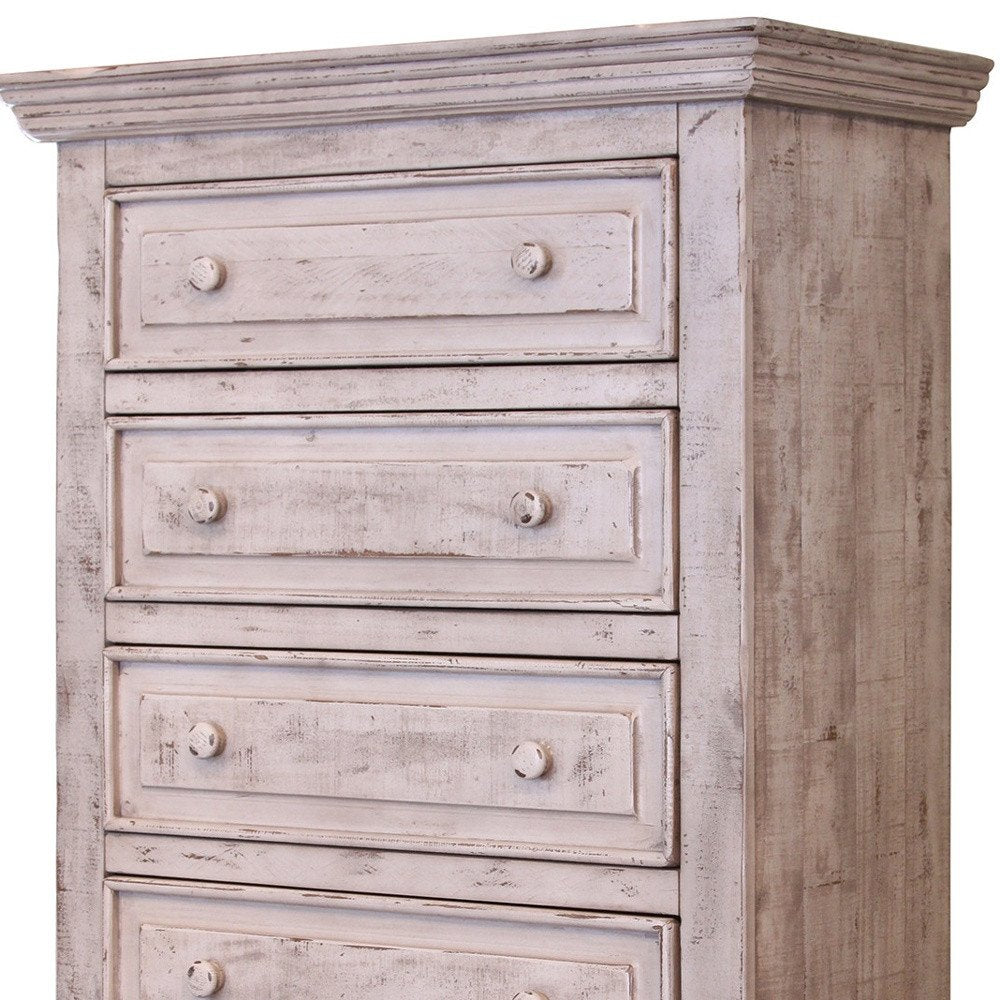 37" White Solid Wood Five Drawer Dresser