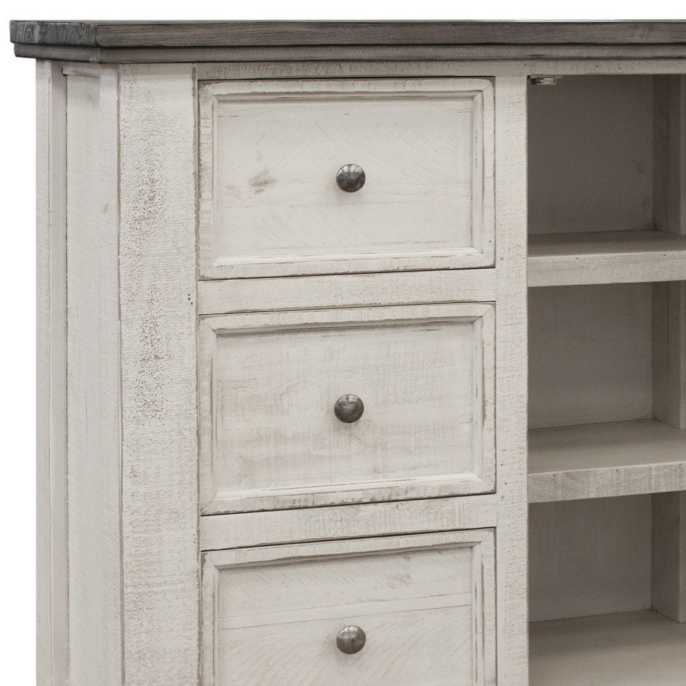 62" Gray and Ivory Solid Wood Six Drawer Triple Dresser