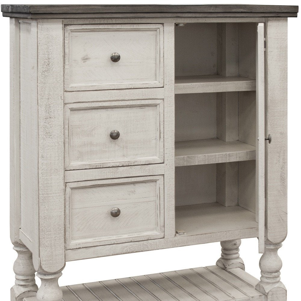 62" Gray and Ivory Solid Wood Six Drawer Triple Dresser