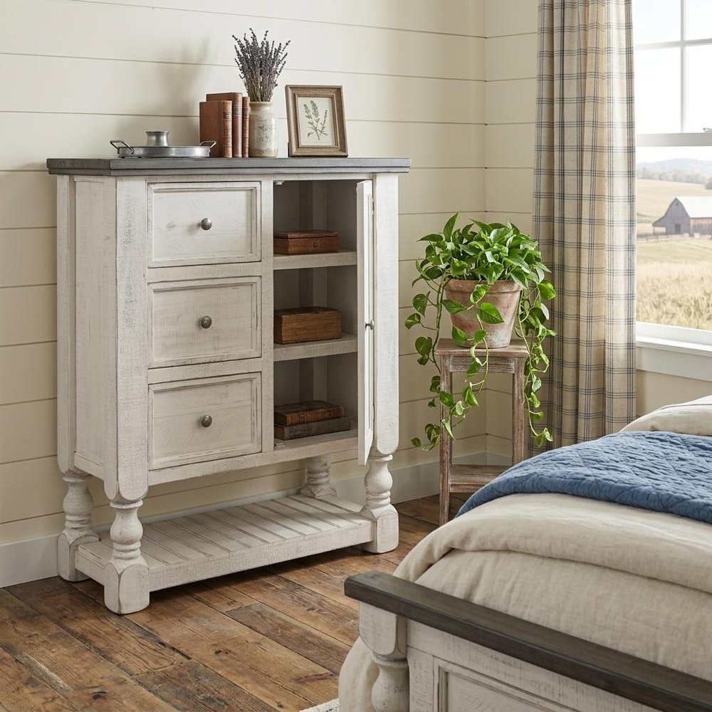 62" Gray and Ivory Solid Wood Six Drawer Triple Dresser