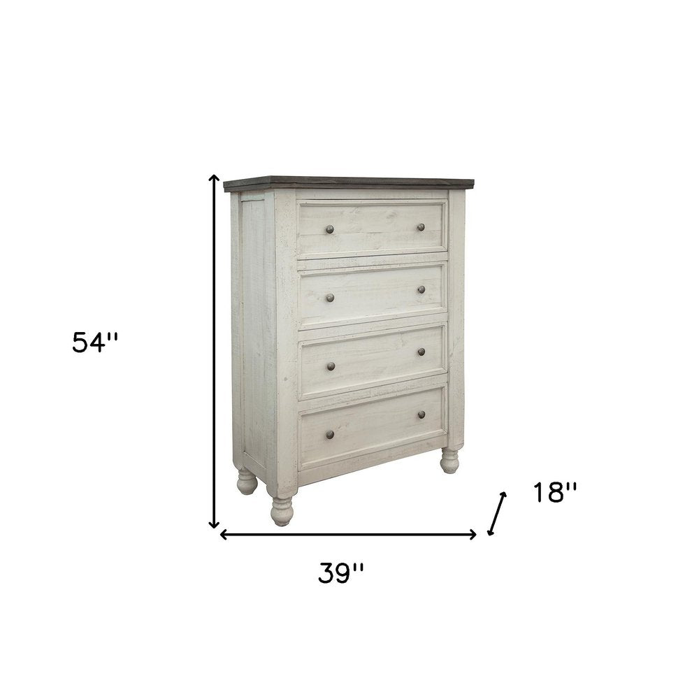 55" Gray and Ivory Solid Wood Five Drawer Gentlemans Chest