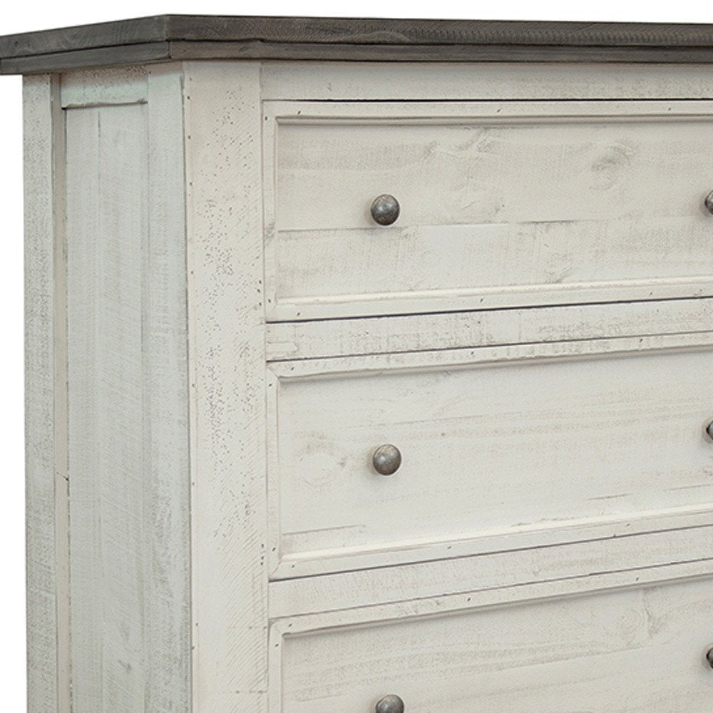 55" Gray and Ivory Solid Wood Five Drawer Gentlemans Chest
