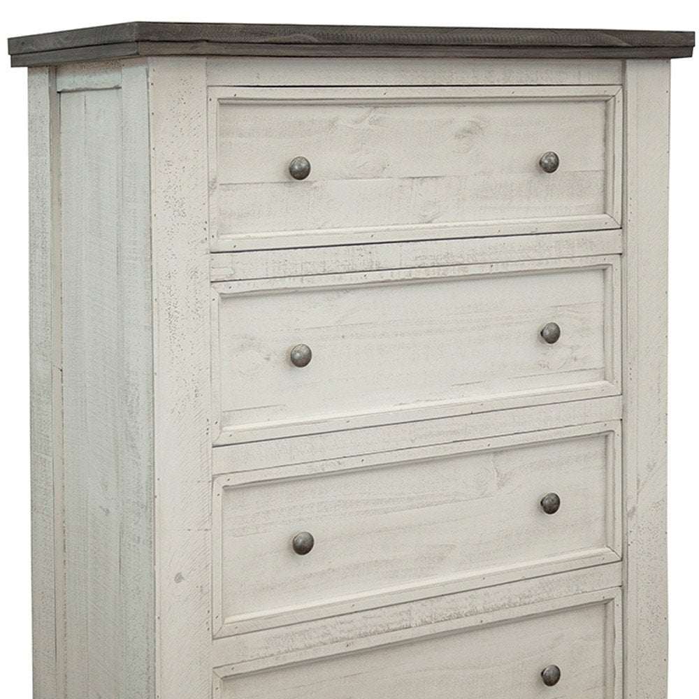 55" Gray and Ivory Solid Wood Five Drawer Gentlemans Chest