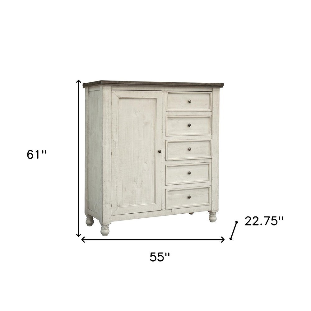 39" Gray And Ivory Solid Wood Four Drawer Dresser