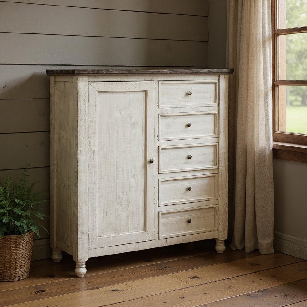 39" Gray And Ivory Solid Wood Four Drawer Dresser