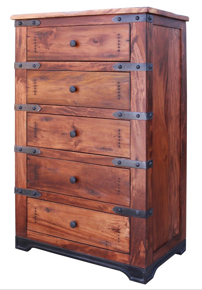 70" Brown and Black Solid Wood Seven Drawer Triple Dresser