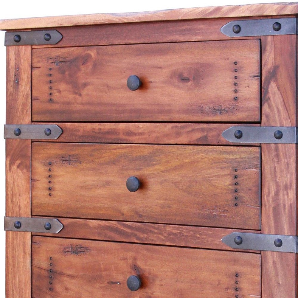 70" Brown and Black Solid Wood Seven Drawer Triple Dresser