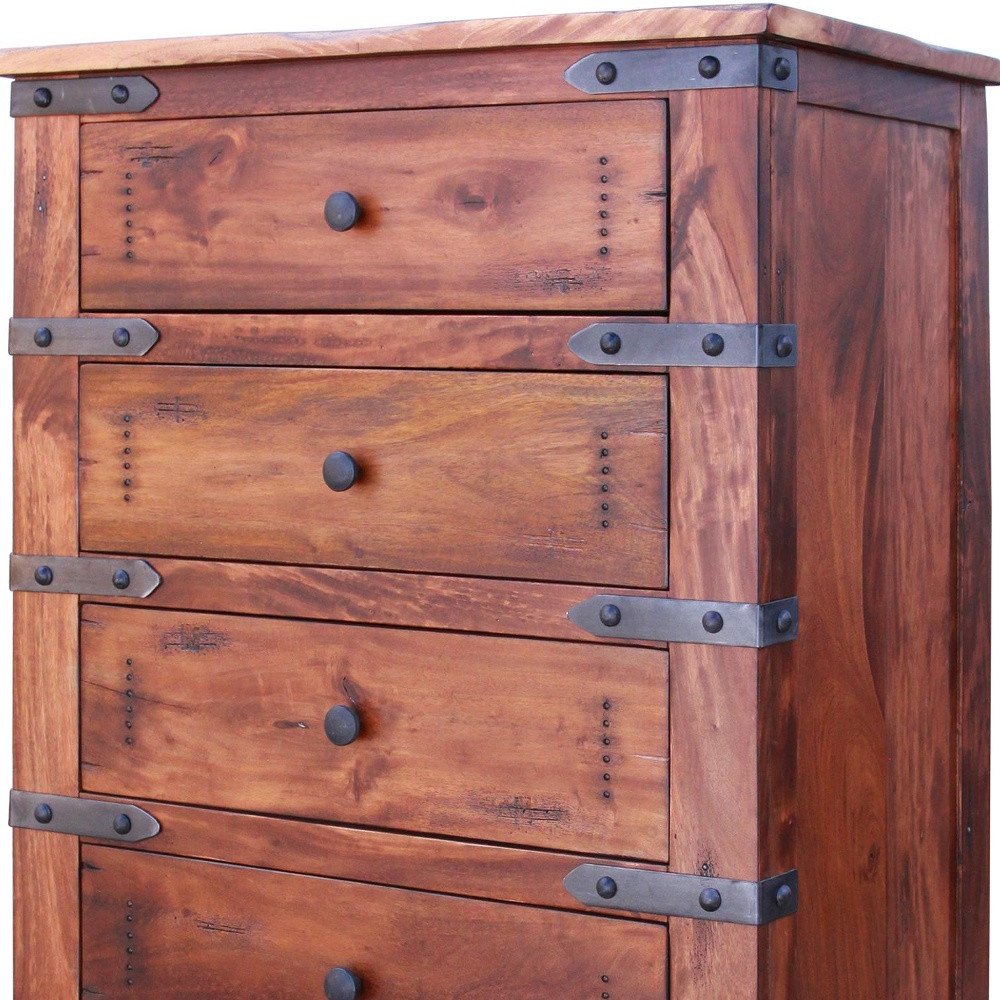 70" Brown And Black Solid Wood Seven Drawer Triple Dresser