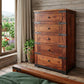 70" Brown And Black Solid Wood Seven Drawer Triple Dresser