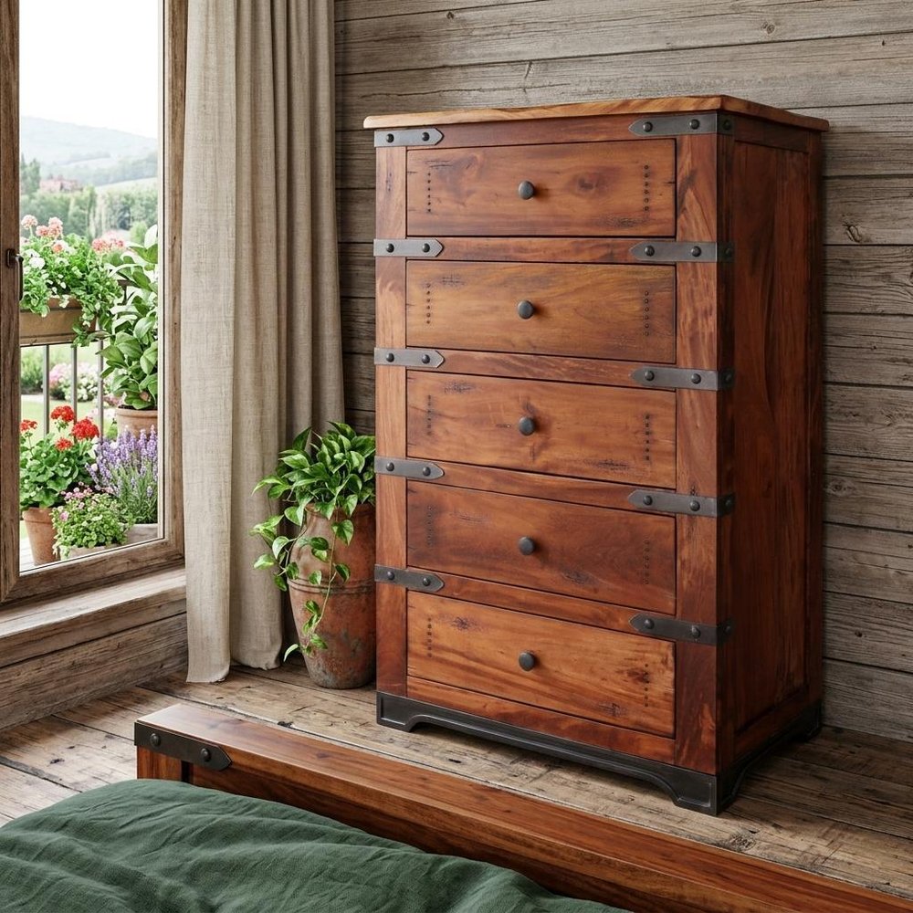 70" Brown And Black Solid Wood Seven Drawer Triple Dresser