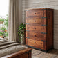 70" Brown And Black Solid Wood Seven Drawer Triple Dresser