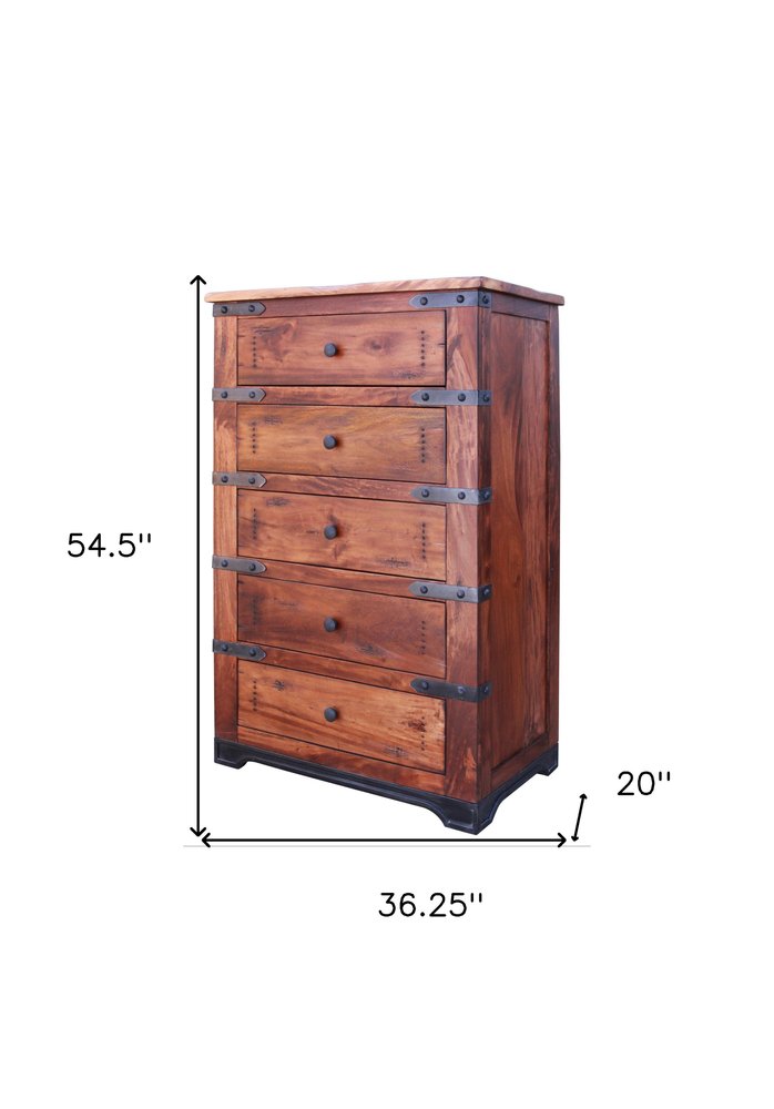 70" Brown And Black Solid Wood Seven Drawer Triple Dresser