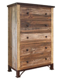 36" Brown Solid Wood Five Drawer Chest