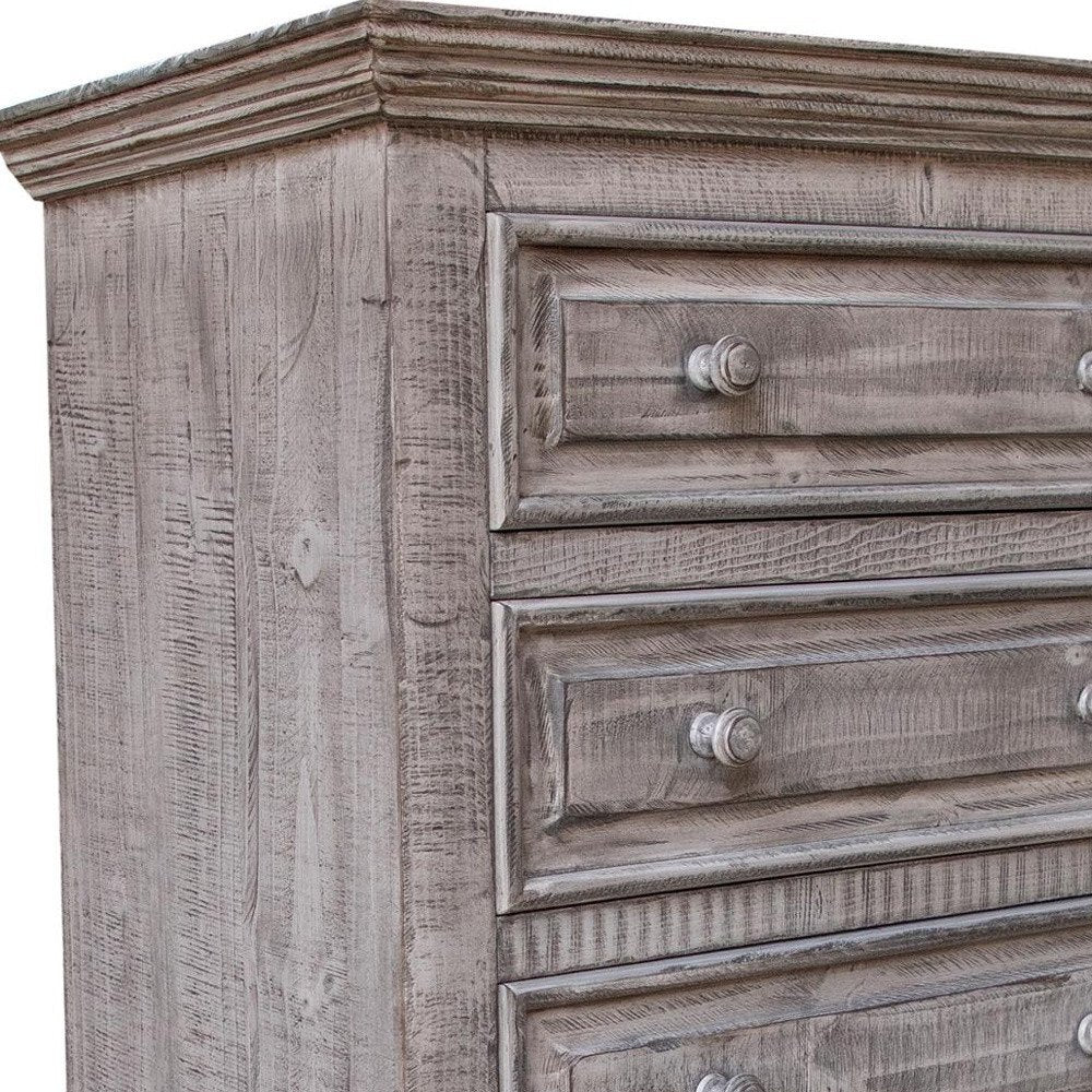 69" Gray Solid Wood Six Drawer Triple Dresser