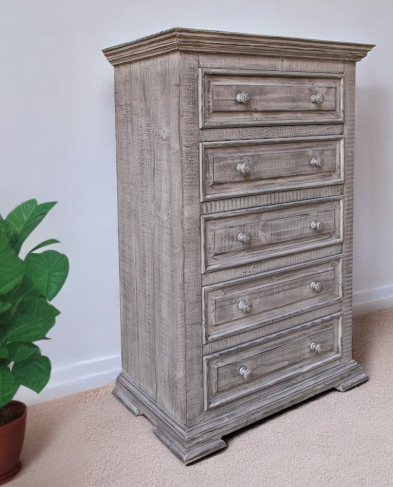 69" Gray Solid Wood Six Drawer Triple Dresser