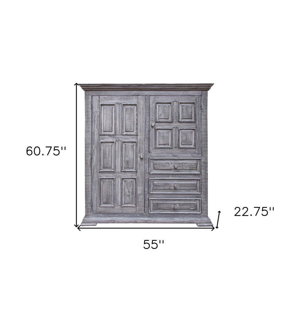 69" Gray Solid Wood Six Drawer Triple Dresser
