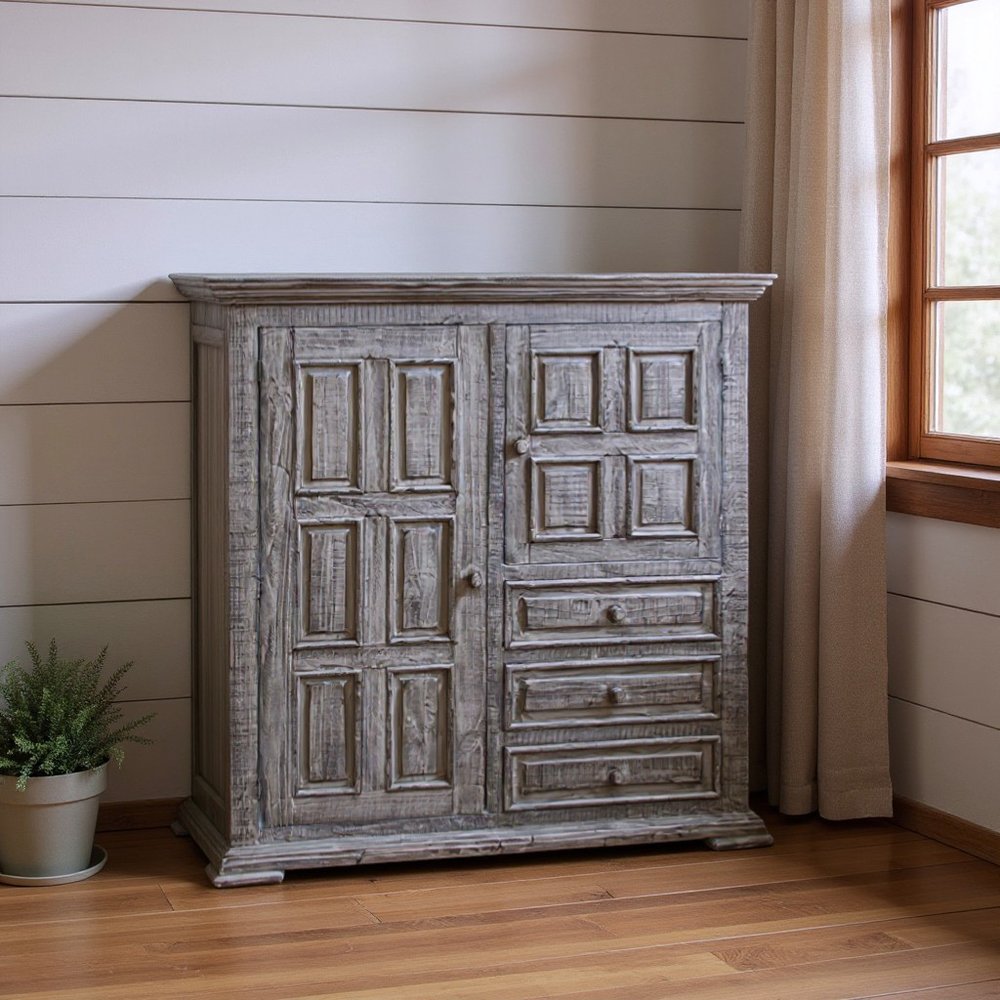 69" Gray Solid Wood Six Drawer Triple Dresser