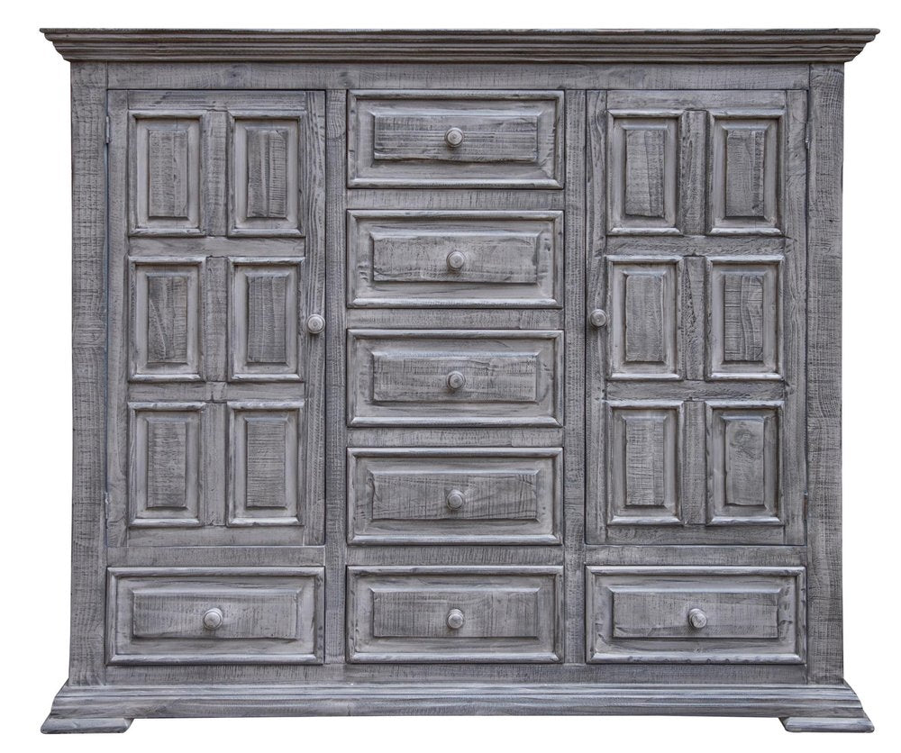 69" Gray Solid Wood Six Drawer Triple Dresser