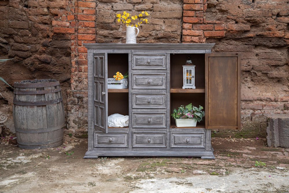 69" Gray Solid Wood Six Drawer Triple Dresser
