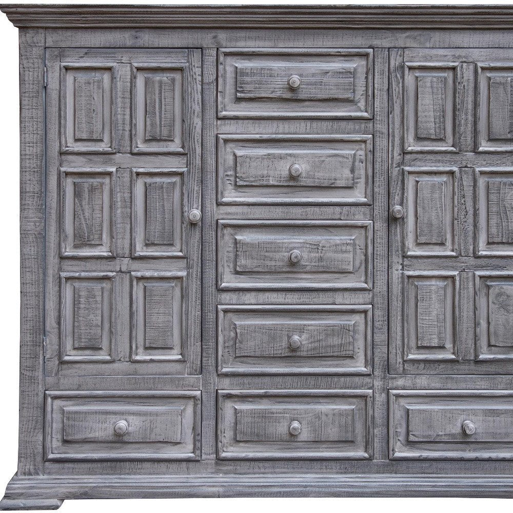 69" Gray Solid Wood Six Drawer Triple Dresser