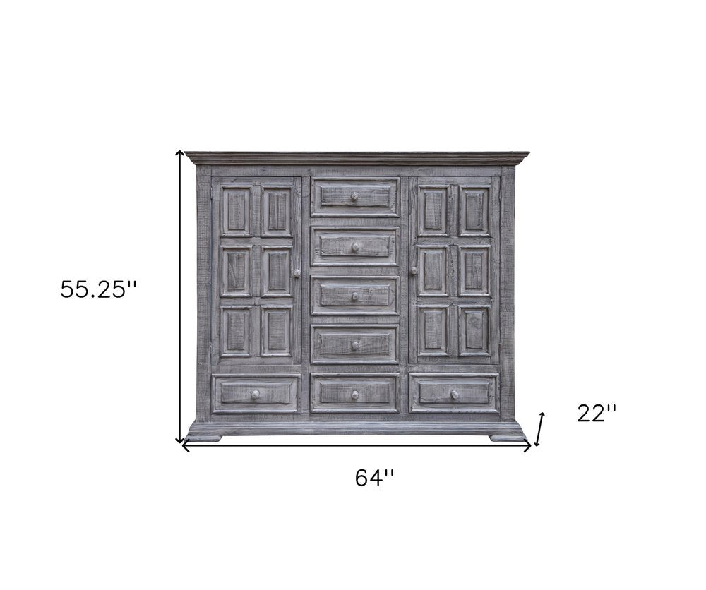 69" Gray Solid Wood Six Drawer Triple Dresser
