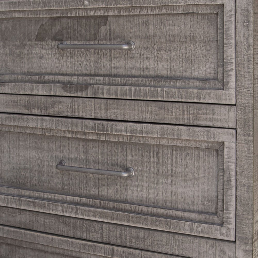 62" Gray Solid Wood Seven Drawer Triple Dresser