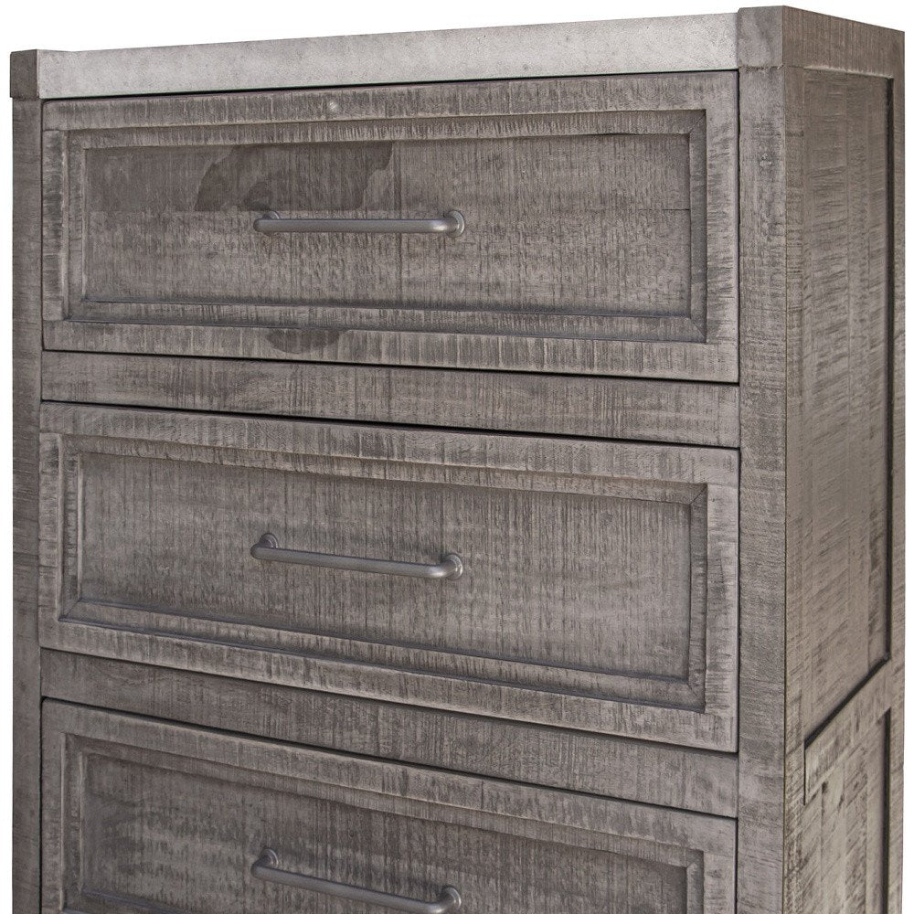 62" Gray Solid Wood Seven Drawer Triple Dresser