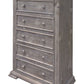 37" Gray Solid Wood Five Drawer Chest