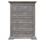 37" Gray Solid Wood Five Drawer Chest