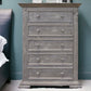 37" Gray Solid Wood Five Drawer Chest