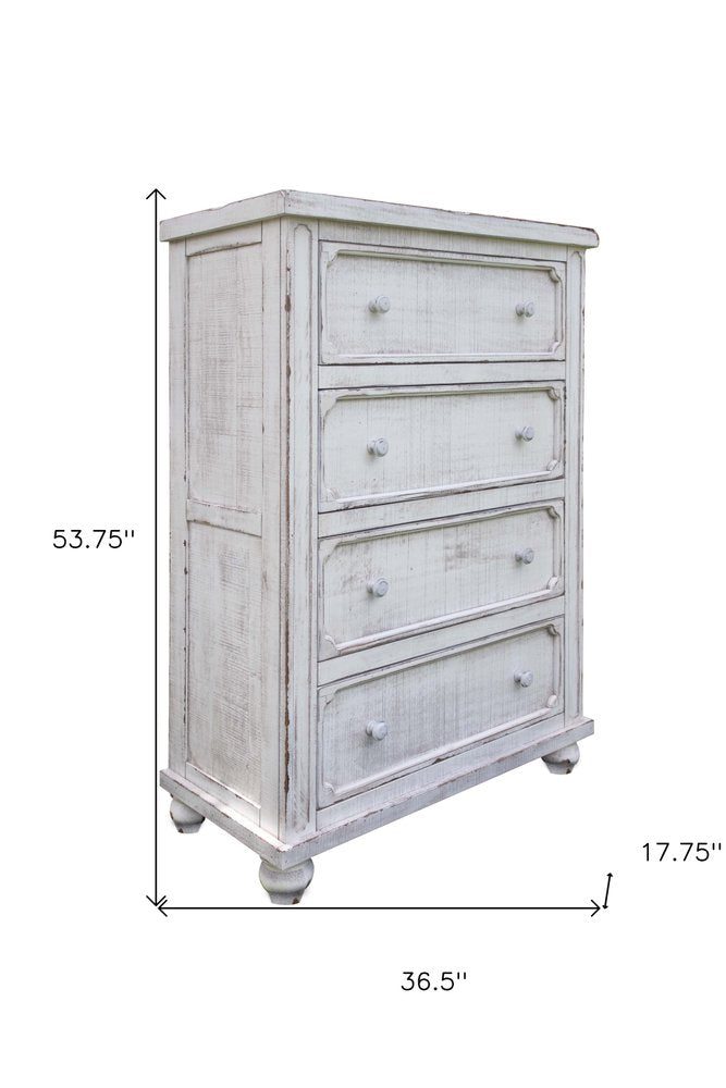 37" Antiqued White Solid Wood Four Drawer Dresser