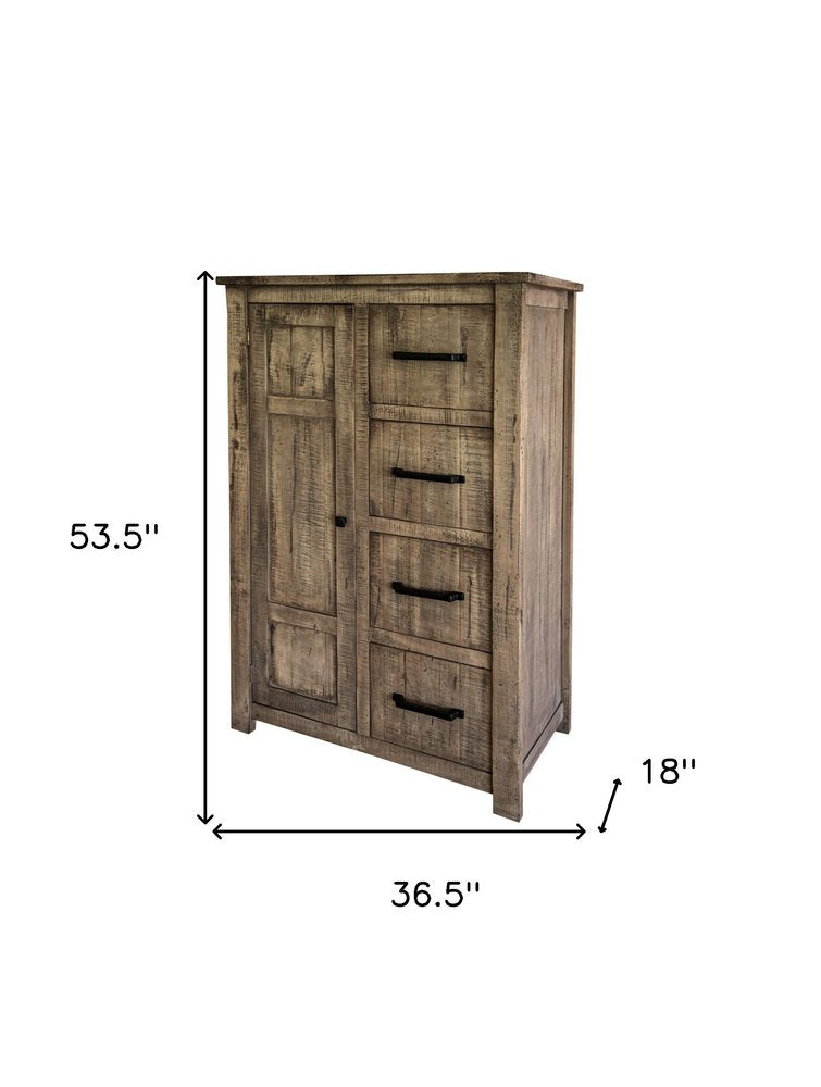 37" Brown Solid Wood Four Drawer Dresser