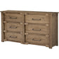 67" Natural Solid Wood Six Drawer Double Dresser