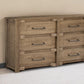 67" Natural Solid Wood Six Drawer Double Dresser