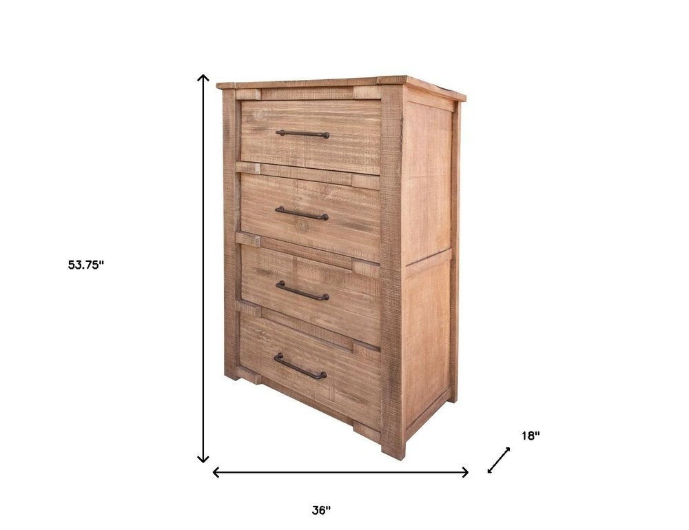 36" Natural Solid Wood Four Drawer Dresser