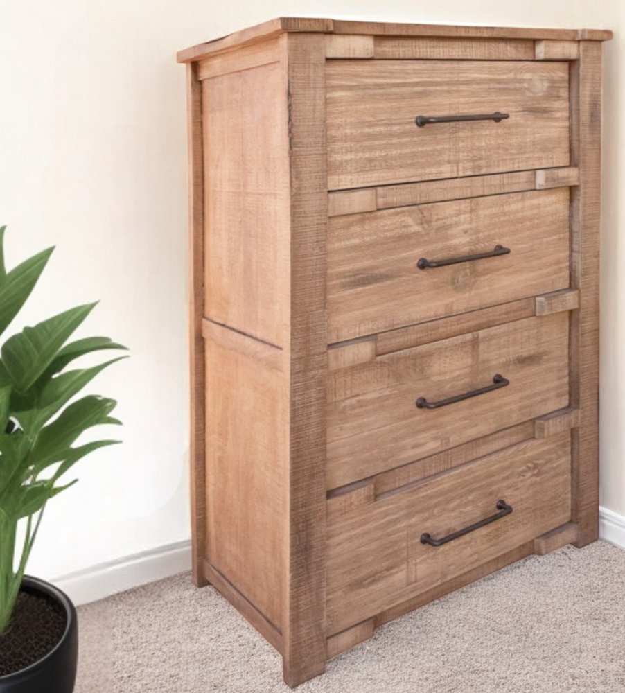 36" Brown and White Solid Wood Four Drawer Chest