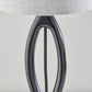 28" Black Solid Wood Round Table Lamp With Gray Drum Shade