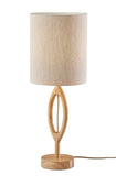 28" Natural Solid Wood Round Table Lamp With Beige Drum Shade