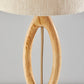 28" Natural Solid Wood Round Table Lamp With Beige Drum Shade