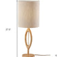28" Natural Solid Wood Round Table Lamp With Beige Drum Shade
