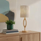 28" Natural Solid Wood Round Table Lamp With Beige Drum Shade