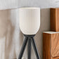 23" Black Solid Wood Tripod Table Lamp With White Ribbed Glass Shade