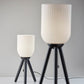 23" Black Solid Wood Tripod Table Lamp With White Ribbed Glass Shade